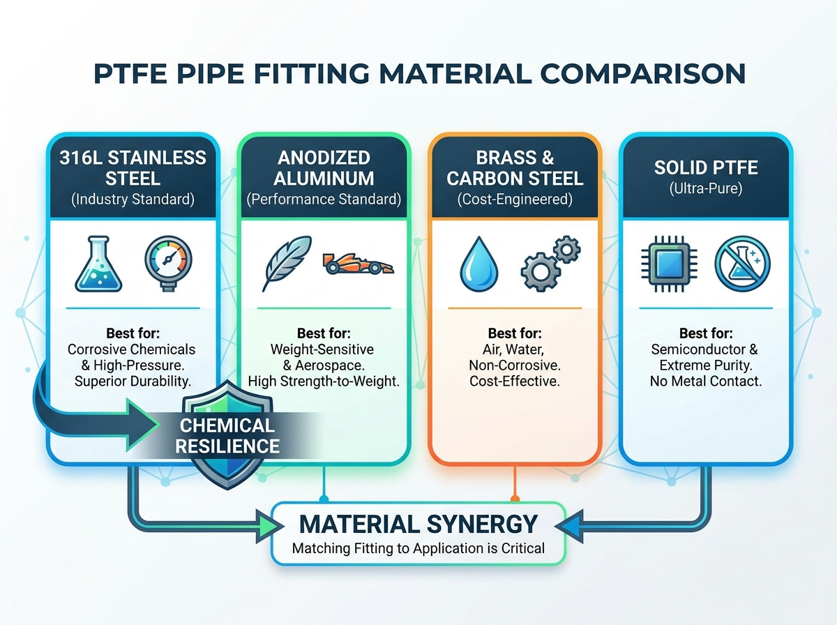 Industrial PTFE Pipe Fitting Assembly and Components